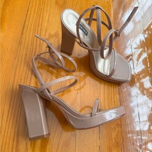 Nine West Nude Platform Strappy Heels
